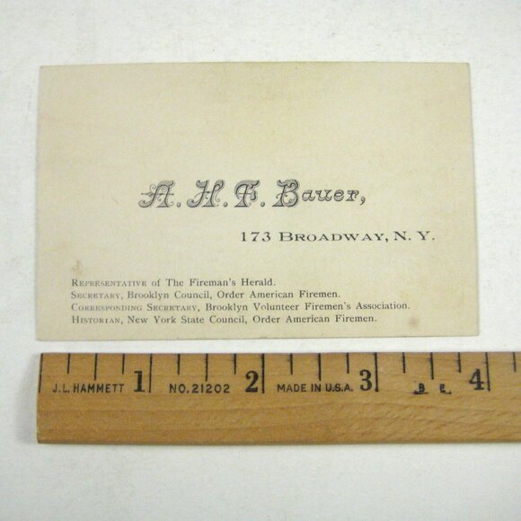 Fireman Bauer Brooklyn NY Business Card Broadway Historian Herald Circa 1900 - Picture 2 of 3
